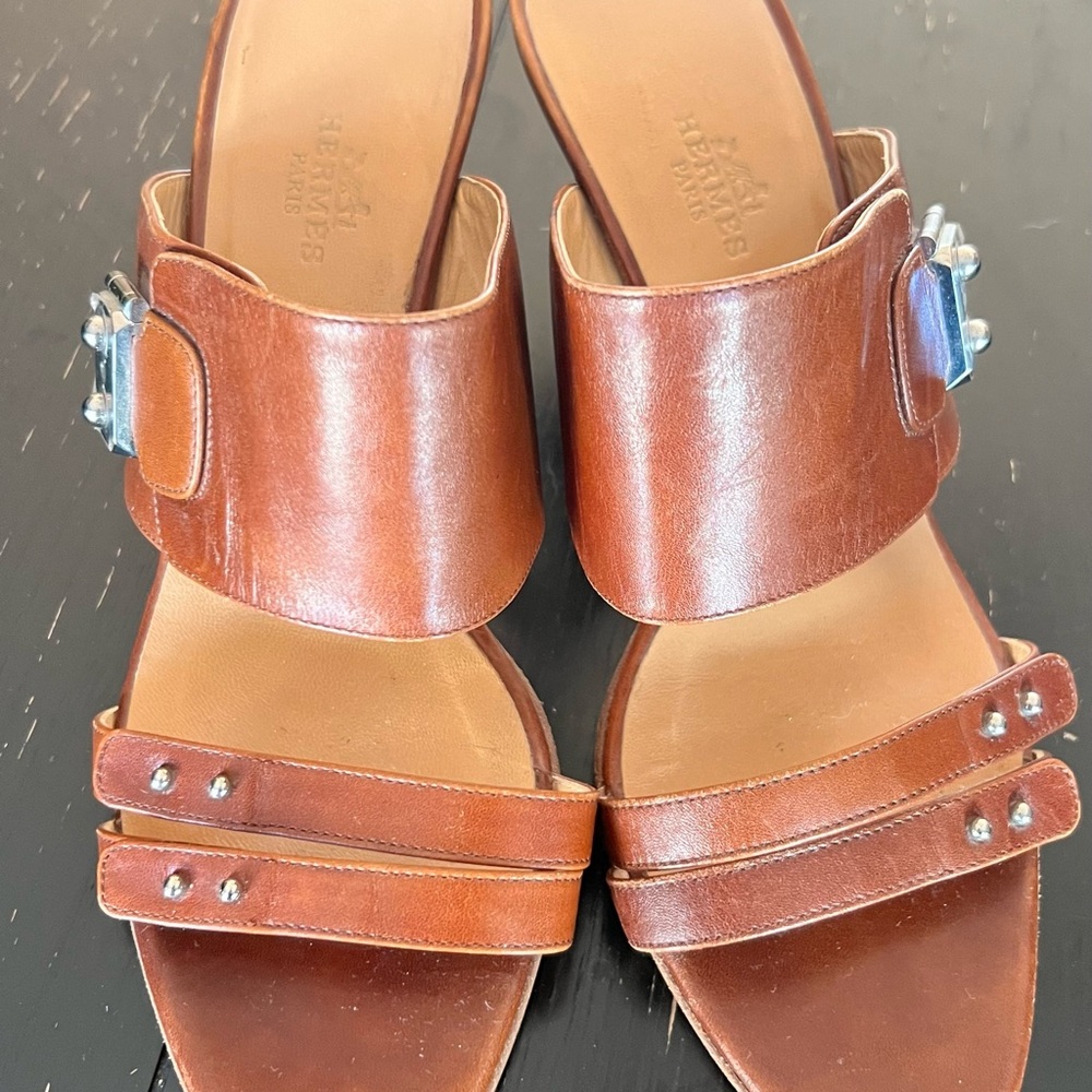 Vintage Hermes Tan Leather Sandals